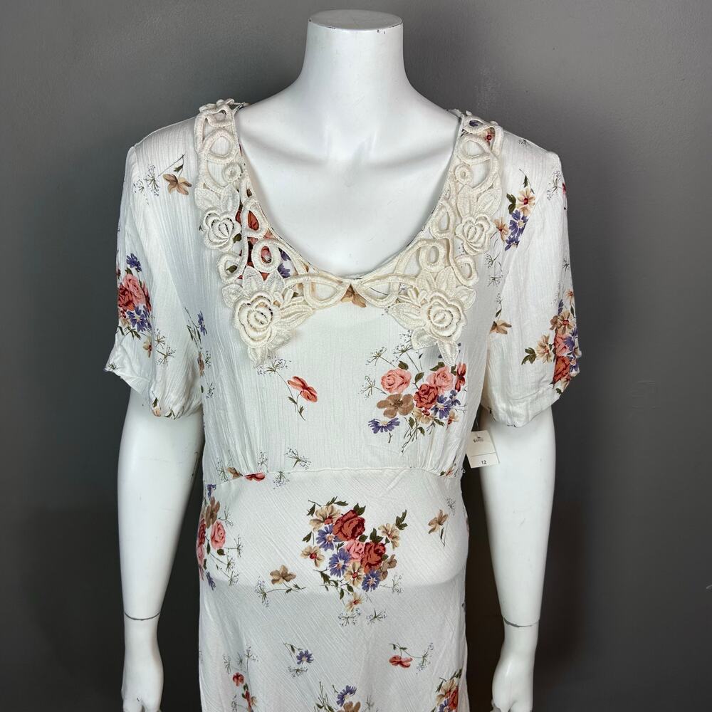 Vintage Cottagecore Dress Size 12 Floral Lace Grunge Lisa Petites 90s Boho NWT
